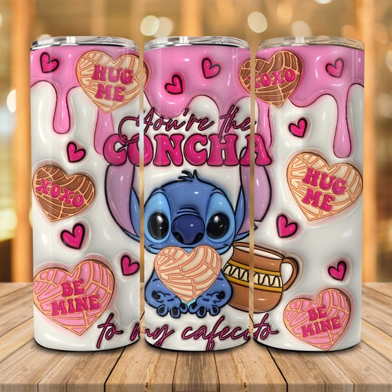 3D Inflated You're the Concha to My Cafecito 20oz Skinny Tumbler, Hearts Valentine's Day Tumbler, Cartoon Valentine 20oz Tumbler Wrap Png