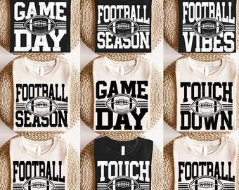Paquete SVG PNG de fútbol, Día del partido, Temporada de touchdowns, Diseño de camiseta con estilo futbolístico retro, Mamá futbolera, Mamá futbolera