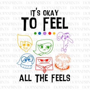 Está bien sentir todos los sentimientos Svg, Emociones de dibujos animados Amigos Png, Para BCBA ABA, Salud Mental Svg, Terapia del Habla, Psicólogo Terapeuta
