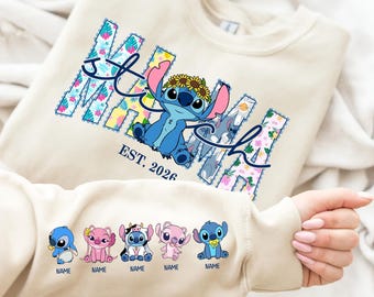 Custom Mama with Kids Name on Sleeve Design, Mama Est.2026 Png, Mother's Day Gift, Personalized Mama Est Sweater, Mama Cartoon Png, New Mom