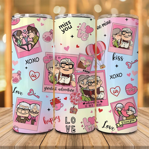 Cartoon Valentijnsdag 20oz Tumbler Wrap Png, zijn en haar, Love Valentine Coffee Tumbler, Pink Couple Valentine 20oz Skinny Tumbler Png
