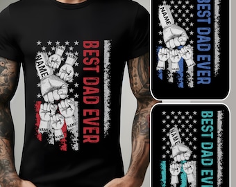 Bundle Custom Best Dad Ever Png, Father&#39;s Day Fist Bump Set Png, America Flag Design, Dad Hand Fist Bump Png, Baby Kid Hands Sublimation