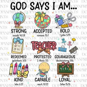 Leraar God zegt dat ik ben png, leraar christelijk png, leraar bijbelvers png, leraar waarderingscadeau, eerste schooldag png
