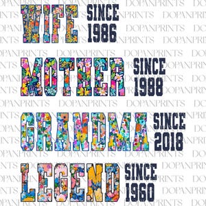 Mamma nonna personalizzata PNG, Moglie madre nonna leggenda PNG, Festa della mamma PNG, Date personalizzate nonna, Divertente regalo di compleanno per la mamma per le donne