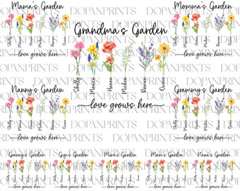 Bundle Custom Grandma's Garden Love Grows Here Png, Birth Month Flowers Png, Watercolor Floral, Mother's Day Png, Diy Birth Month Flower Png