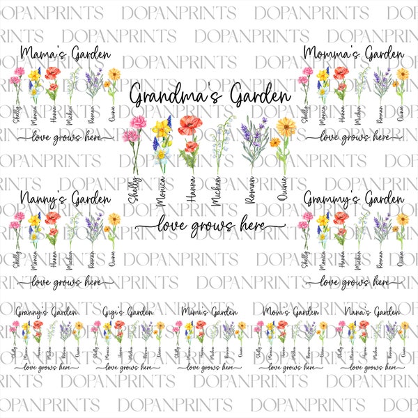 Bundle Custom Grandma's Garden Love Grows Here Png, Birth Month Flowers Png, Watercolor Floral, Mother's Day Png, Diy Birth Month Flower Png