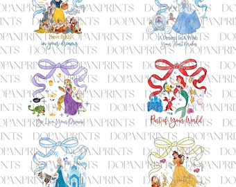 Bundle Watercolor Princess Coquette Bow Png, Princess Family Shirt, Cartoon Princess Squad Png, Magical Mirror Bow Png, Family Vacation Png