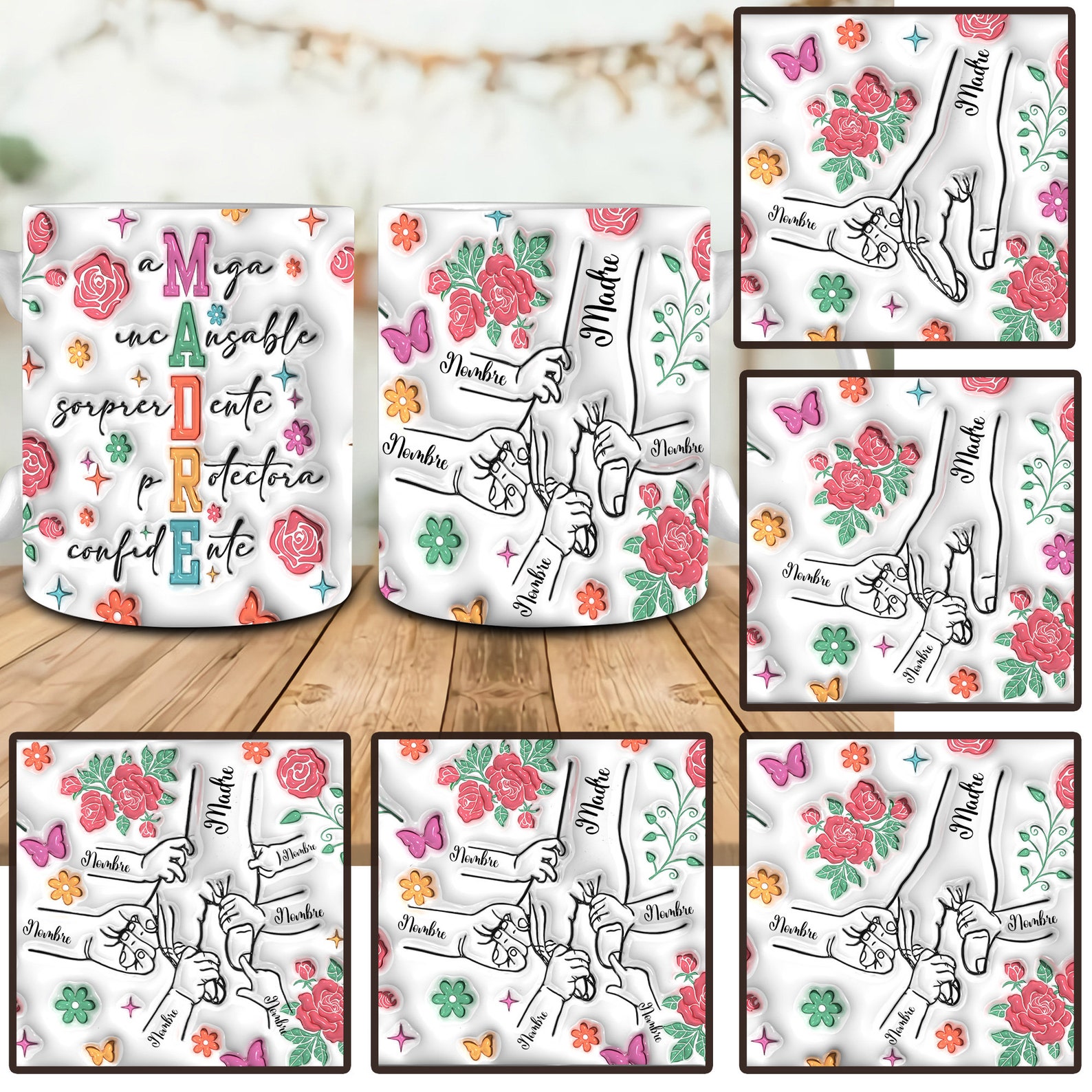 Taza personalizada con efecto inflado 3D de la mano de mamá, Taza ...