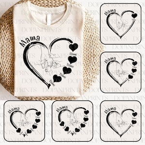 Aangepaste mama hart met kindernaam shirt, moeder hand SVG, Moederdag SVG, mama en kind handen hart SVG, moeder liefde, cadeau voor moeder, bestand voor Cricut