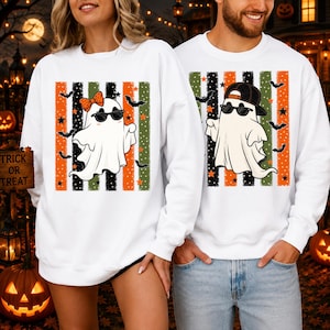 Ghost Halloween PNG, Ghost Matching Halloween Shirts, Stripes Halloween Png, Cute Ghost Boy Girl Design, Spooky Season Png, Digital Download