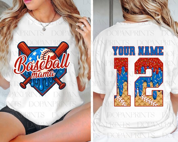 Custom Baseball Mama PNG, 4th of July Baseball Drip PNG, Ice Cream Drip, Respect The Drip,Red White Blue Baseball Mom,Baseball Number Letter