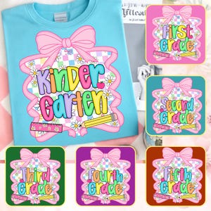 Custom Preppy Back to School Floral Bundle, First/Second/Third Grade PNG Design, Coquette Happy First Day of School Png,Teacher Appreciation