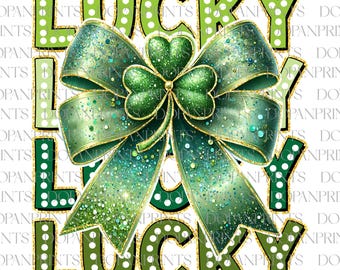 Lucky Clover Rhinestone Png, St. Patrick's Day Bow PNG Sublimation, Coquette Bow St Patty's Day Png, Patrick's Day Gift Shamrock Bow Clover