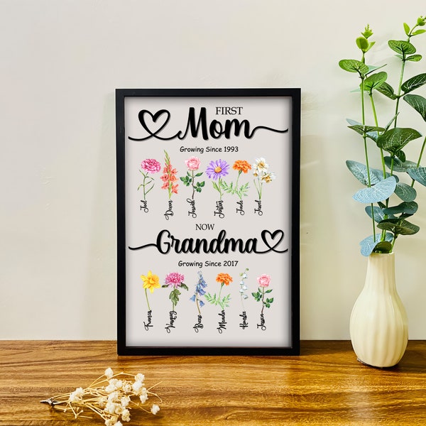 Custom First Mommy Now Granny Growing Since Png, Birth Month Flowers, Grandma's Garden Png, Diy Birth Month Flower Png,Watercolor Floral Png