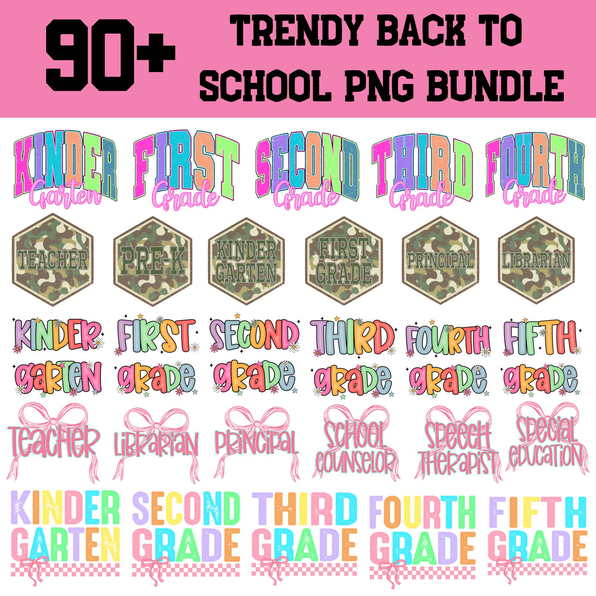 Back to School PNG Bundle, Preppy Teacher Coquette PNG, First Day Of School Png, Girly Pink Coquette Bow,Trendy Neon Teacher Png Sublimation