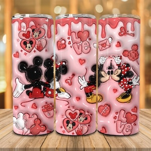 3D Aufgeblasene Cartoon Valentine 20 Unzen Skinny Tumbler Png, 3D Puffy Paare Valentine Tumbler Png, Happy Valentines Day Kaffee 20 Unzen Tumbler Wrap