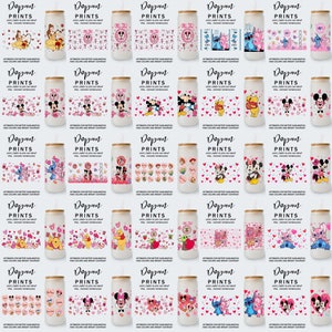 Bundle 25+ Cartoon Valentine 16oz Glass Can Wrap Png, Magical Heart Valentine Tumbler, Happy Valentines Day Couple 16oz Libbey Can Glass Png