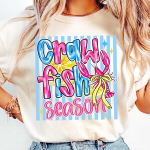 Preppy Stripes Crawfish Season PNG, Coquette Crawfish Png, Summer Cajun Seafood Design, Crawfish Southern Boil Festival Sublimation Design image 4