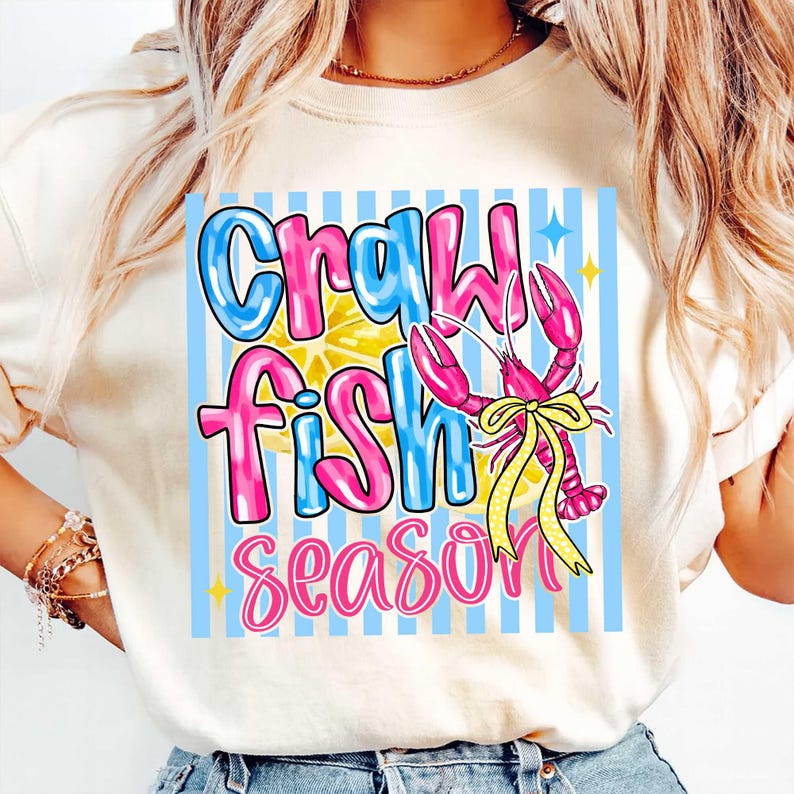 Preppy Stripes Crawfish Season PNG, Coquette Crawfish Png, Summer Cajun Seafood Design, Crawfish Southern Boil Festival Sublimation Design image 4