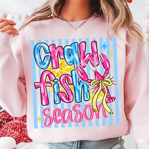 Preppy Stripes Crawfish Season PNG, Coquette Crawfish Png, Summer Cajun Seafood Design, Crawfish Southern Boil Festival Sublimation Design image 5