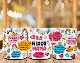 Mejor mamá de todos los tiempos png, taza de 11 oz del día de la madre con envoltura inflada 3D, regalo de mamá de envoltura de taza de 11 oz, taza de café de hojaldre 3D Mejor mamá de todos los png, diseño de sublimación