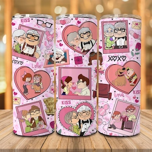 Cartoon Movies Valentine 20oz Skinny Tumbler, Walentynki, Kubek do kawy dla niego i dla niej, Prezent na rocznicę, Kubek dla pary Valentine 20oz