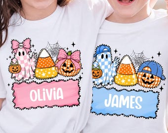 Custom Kids Ghost Pumpkin Checkered Png,  Bow Ball Cap Kids Halloween Design, Ghost Halloween, Pink Blue Ghost Candy Corn PNG, Spooky Season