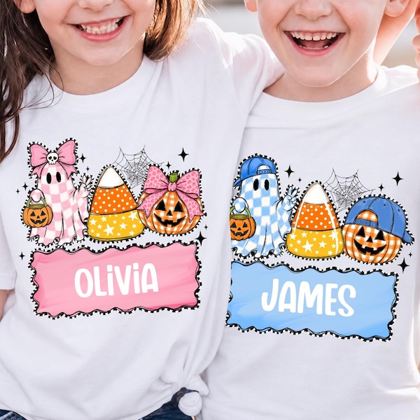 Custom Kids Ghost Pumpkin Checkered Png,  Bow Ball Cap Kids Halloween Design, Ghost Halloween, Pink Blue Ghost Candy Corn PNG, Spooky Season