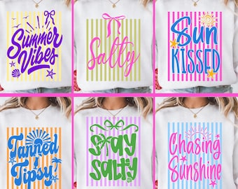Bundle rayé coquette Summer Vibes PNG, soleil salé embrassé bronzé ivresse séjour salé chasser design soleil, vacances à la plage girly 2026 chemise