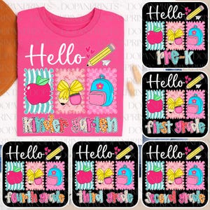 Preppy Hello Back To School Bundle PNG, Retro First Day School Shirt, Kindergarten Pre-K 1st 2nd 3rd Grade, Preppy Teacher Bow Sublimation