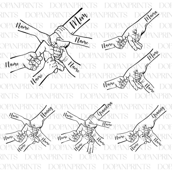 Bundle 1-6 Hände Muttertags-Svg, individuelle Mama- und Kinderhände, Muttertags-Fist-Bump-Set-Svg, Baby-Kleinkind-Kind-Mama-Fist-Bump, Oma-Geschenk