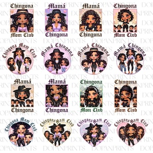 Bundle Mama Chingona Png, Chicana Mom Chibi Style Koszulka na Dzień Matki, Glitter Latina Mom Png, Chibi Style Latina Dzień Matki, Prezent Dla Mamy