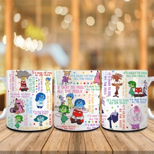 Va bene provare tutte le sensazioni Design di una tazza da 11 once, Png sulla salute mentale, Logopedia, Amici delle emozioni dei cartoni animati Sublimazione del modello di tazza da 11 once