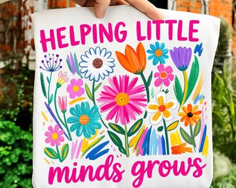 Ayudando a crecer a las mentes jóvenes PNG, Escuela primaveral floral bohemia PNG, Primer día de clases PNG, Camiseta de flores silvestres para maestros, Regalo de agradecimiento para maestros