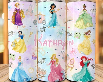 Aquarelle personnalisée coquette noeud princesse 20 oz gobelet skinny, voyage fille 20 oz gobelet d'emballage, gobelet à café anniversaire princesse femme