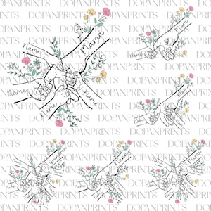 Personalisiert bis zu 6 Kinder Floral Muttertag Halte Hand svg Png, Mama Blumen svg, Baby Kleinkind Kind Nana Hand svg, Muttertag Blumen svg