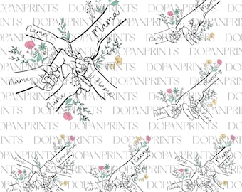 Personalized Up to 6 Kids Floral Mother&#39;s Day Holding Hand Svg Png, Mama Flower Svg, Baby Toddler Kid Nana Hand Svg, Mother&#39;s Day Floral Svg