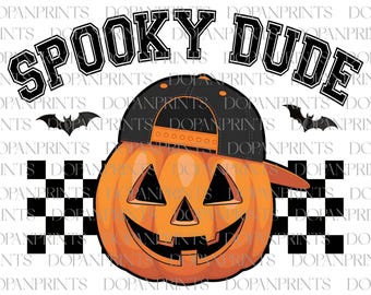 Spooky Dude Png, Pumpkin Face Halloween PNG, Boy Halloween Png, Fall Png Shirt, Checkered Pumpkin, Spooky Season, Kids Halloween Sublimation