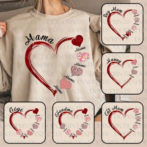 Bundle Custom Mama Heart With Kids Name Png, Happy Mother's Day Png, Customized Heart Png, Mama Love Png, Dog Mom Valentine, Grandma Gift