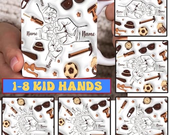 Bundle Custom Up to 8 Kids Holding Dad‘s Hand 3D Inflated Effect Mug, Father's Day Fist Bump Coffee Mug, Baby Toddler Kid Papa Fist Bump Mug