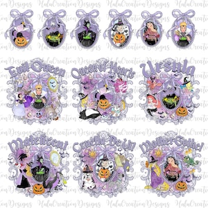Two Sides Villain Coquette Bow Characters Bundle Png, Villain Princess Coquette Halloween, Cartoon Magical Mirror Bow Png,Kids Halloween Png