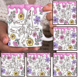 Custom Holding Mom‘s Hand 3D Inflated Effect Mug Design, Mama Floral Coffee Mug Png, Bundle Holding Grandma&#39;s Hand, Mother&#39;s Day Floral Mug
