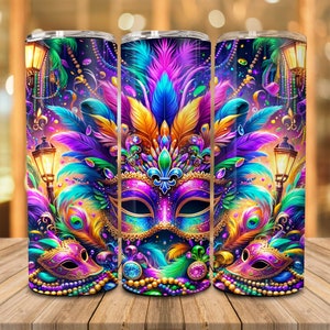 Mardi Gras 20oz Skinny Tumbler Png, Carnival NOLA Mardi Gras, Bourbon Street Party, Fat Tuesday Png, Mardi Gras Tumbler Sublimation Design