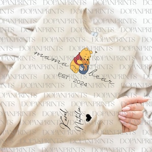 Custom Mama Bear Est.2024 Svg, Retro Mama Bear Svg, Mama With Kid Name on Sleeve, Happy Mother&#39;s Day Svg, Mama Est Sweatshirt, Gift For Mom