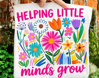 Ayudando a crecer a las mentes jóvenes PNG, Escuela primaveral floral bohemia PNG, Primer día de clases PNG, Camiseta de flores silvestres para maestros, Regalo de agradecimiento para maestros