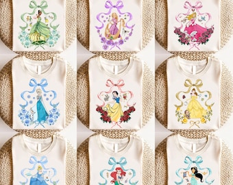 Bundle Aquarell Prinzessin Coquette Bow Png, Prinzessin Familienhemd, Cartoon Coquette Bow, Familienurlaub Png, Pink Ribbon Sublimationsentwurf