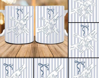 Paquete PNG de tazas personalizadas "Coquette" a rayas de 325 ml, tazas para el Día de la Madre, envoltorio personalizado para tazas con nombres familiares, taza de sublimación para mamás preppy de 325 ml