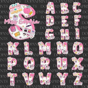 Paquete de regreso a la escuela Alphabet Doodle PNG, camisa personalizada con el nombre del maestro, primer día de clases, agradecimiento al maestro, fuente PNG de sublimación escolar