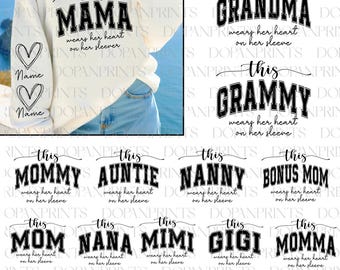 Bundle This Mama Wears Her Heart On Her Sleeve SVG PNG, Mother's Day Svg, Personalized Mom Sweatshirt With Kids Names, Mama Valentine Svg