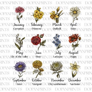 Bundel geboortemaand bloemen png, Moederdag png, retro aquarel bloemen png, oma's tuin png, geboortemaand bloem png, bloem moeder cadeau